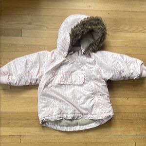 H&M Pink Hooded Jacket with Faux Fur Trim